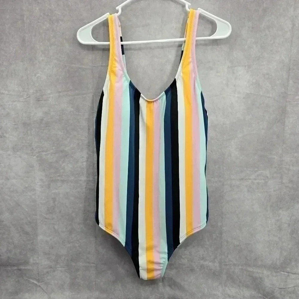 Kona Sol‎ Striped One Piece Swim Padded Bathing Suit Body Suit Beach L Large